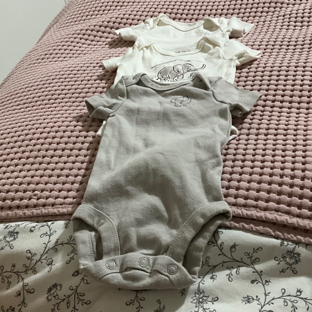 Newborn Gray and White Elephant Baby Onesies